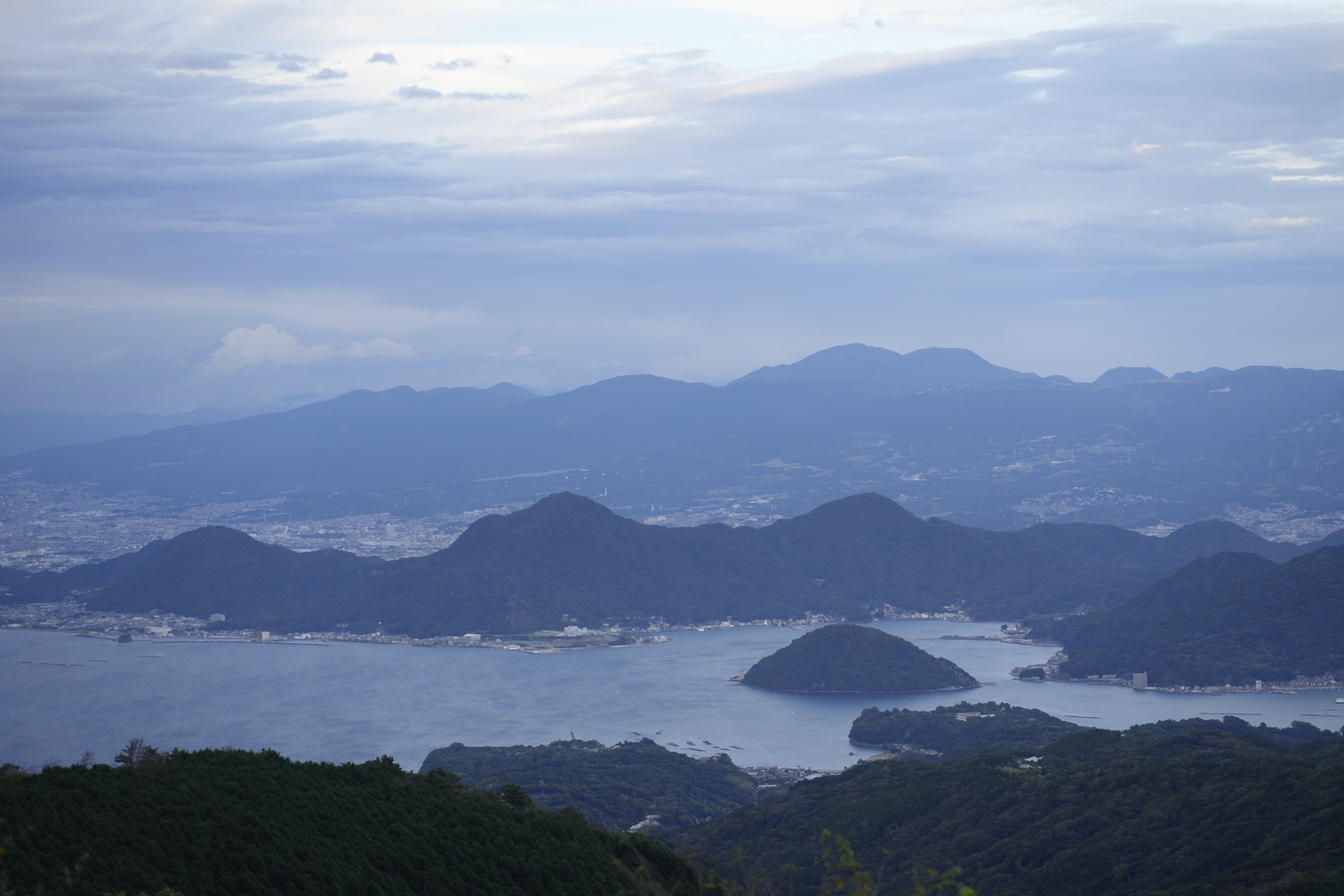 Panoramic view of Japanese coastal islands